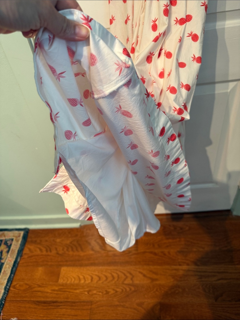 Anthropologie White and Pink Pineapple Printed V-Neck Midi Dress (M) - Picture 7 of 13